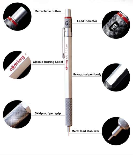 Rotring 600 Drafting Pencil - Black Barrel - 0.5 mm/0.7 mm -  - Mechanical Pencils - Bunbougu